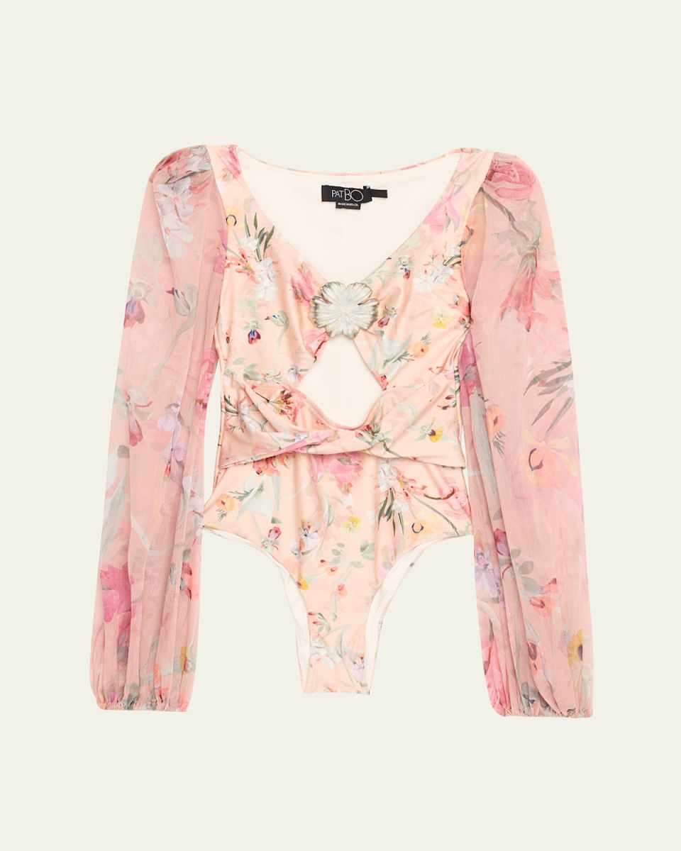 Lily Flower Long-Sleeve One-Piece Swimsuit